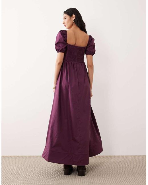 Glamorous Purple Square Neck Puff Sleeve Midaxi Dress