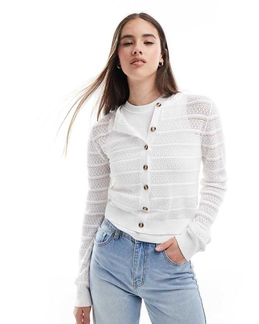 Brave Soul White Stitch Detail Crew Neck Cardigan