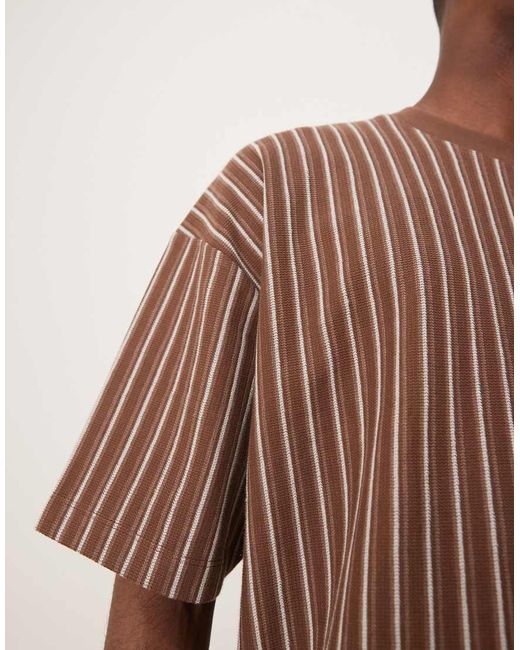 T-Shirt Oversize Marrone A Righe Testurizzata di ASOS in Brown da Uomo