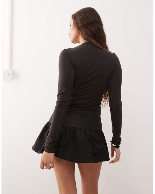 Weekday Black Plunge Long Sleeve Top