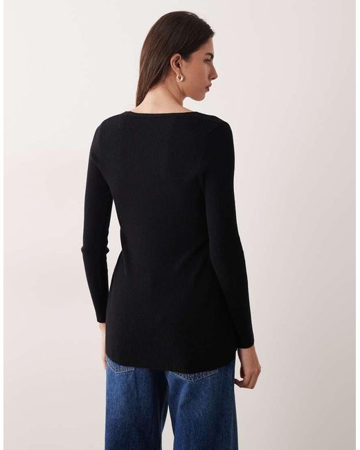 Miss Selfridge Blue Ribbed Button Through Knitted Longline Cardigan
