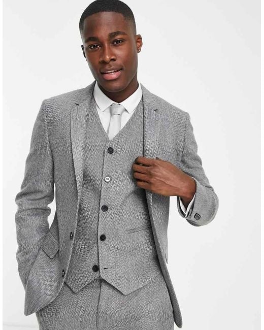 ASOS Gray Super Skinny Wool Mix Suit Jacket for men