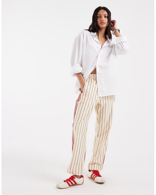 Adidas Originals White Pinstripe Firebird Track Pant