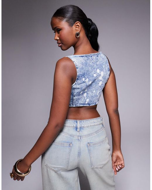 Liquor N Poker Blue Structured Denim Hook And Eye Corset