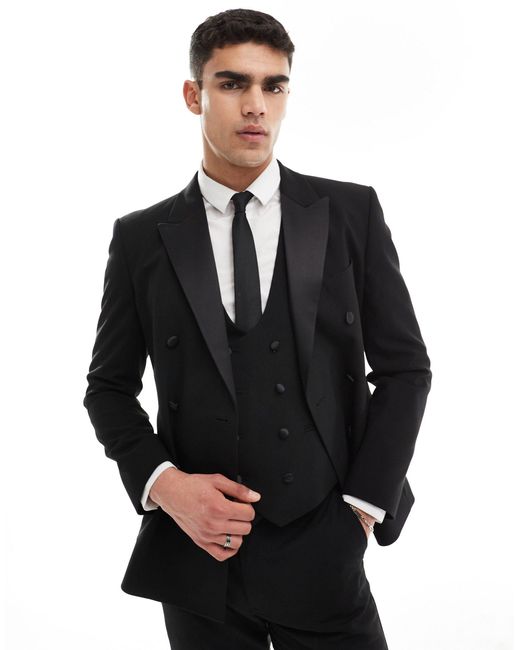 ASOS Black Double Breasted Skinny Suit Jacket for men