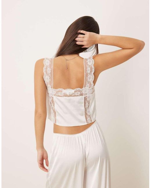 KAT THE LABEL White Cindy Satin Lace Trim Camisole