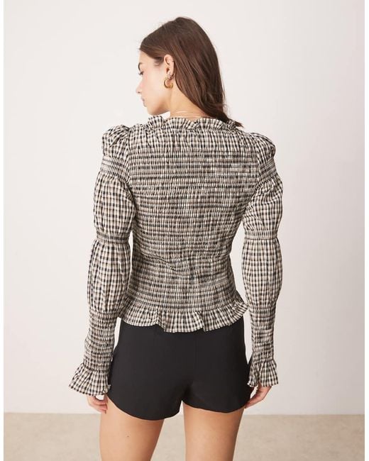Y.A.S Gray Shirred Detail Long Sleeve Top