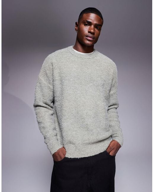 ASOS Gray Oversized Knitted Boucle Crew Neck Jumper for men