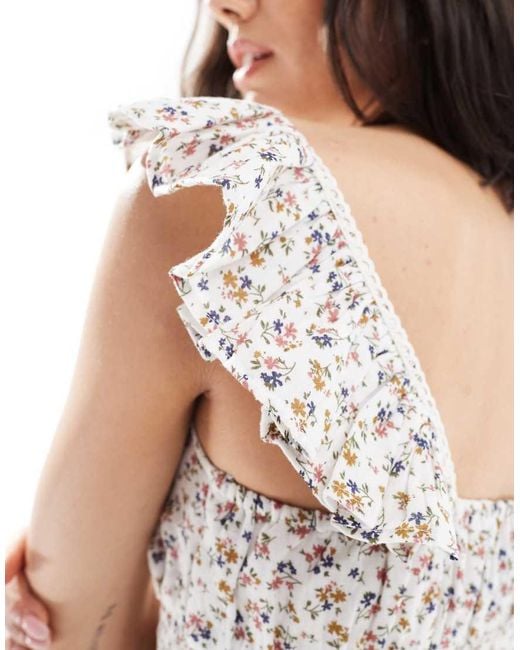 Wednesday's Girl White Chintzy Floral Shirred Cami Top