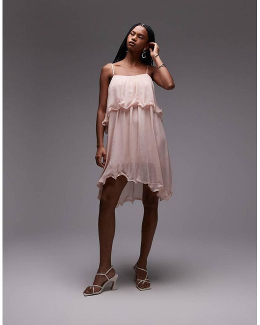 & Other Stories Brown Floaty Chiffon Strappy Mini Dress With Asymetric Hem