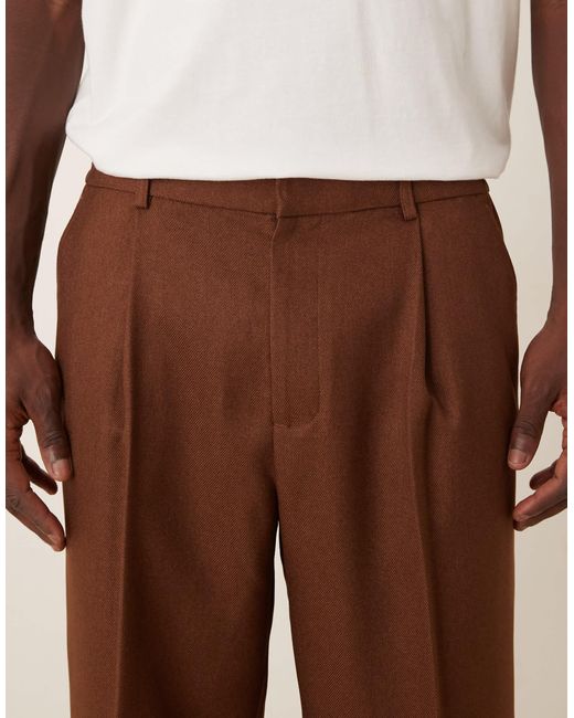Pantalon habillé d'ensemble coupe oversize fuselée avec taille partiellement élastique - marron ASOS pour homme en coloris Brown