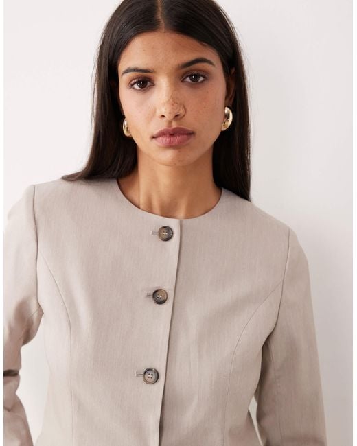 Y.A.S Natural Premium Collarless Fitted Blazer Co-ord