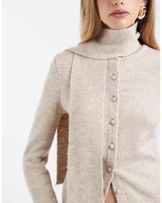 ASOS Natural Knitted Scarf Detail Cardigan