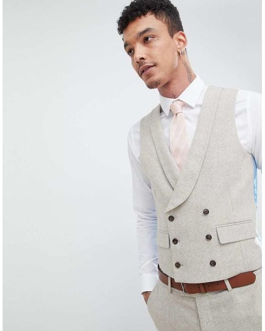 Harry Brown White Harry Wedding Donegal Skinny Fit Curved Waistcoat for men