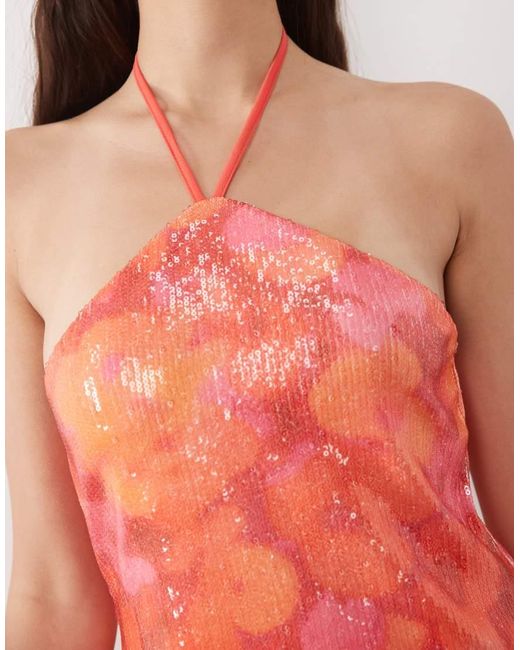 New Look Red Halterneck Sequin Mini Dress
