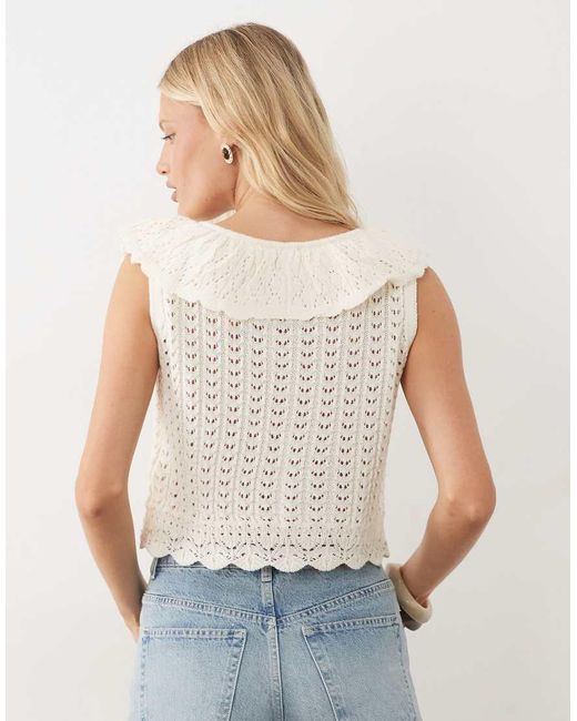 Miss Selfridge Blue Knitted Crochet Tank With Collar Detail