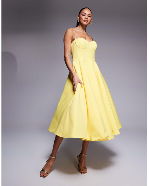 Jarlo Yellow Structured A-line Midi Dress