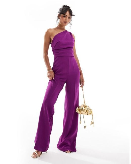 Mango Purple One Shoulder Jumpsuit
