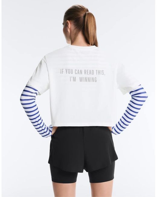 Oysho White Boxy Cropped "if You Can Read This" Cotton Blend T-shirt