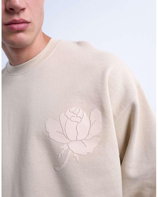 Topman Gray Oversized Fit Sweatshirt With Raised Floral Print for men