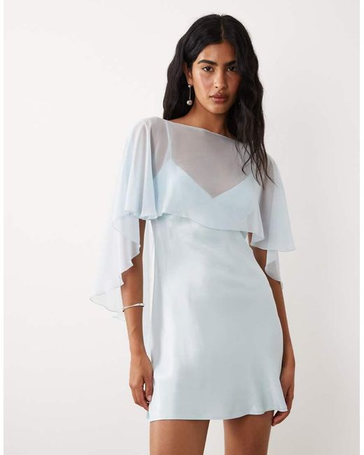 ASOS White Satin Chiffon Cape Layer Mini Dress