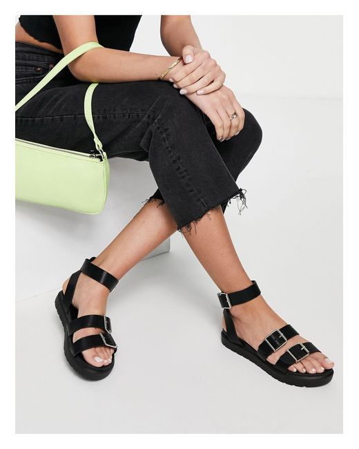 Grove Zwarte Sandalen met Dikke Zool en Peeptoe - Uwantisell.nl