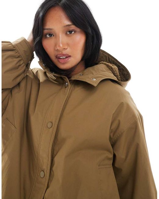 ASOS Brown Asos Design Petite Oversized Fleece Lined Raincoat
