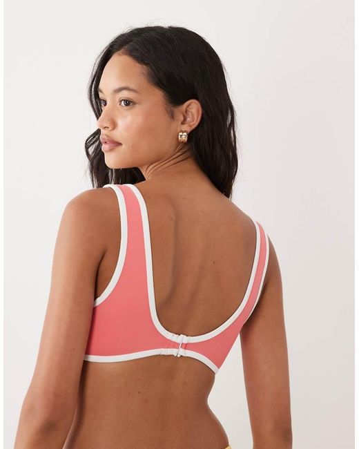 GOOD AMERICAN Red Contrast Detail Deep V Bikini Top Co-Ord