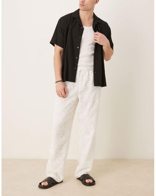 ASOS – hochwertige weite hose aus häkelstrick in Natural für Herren