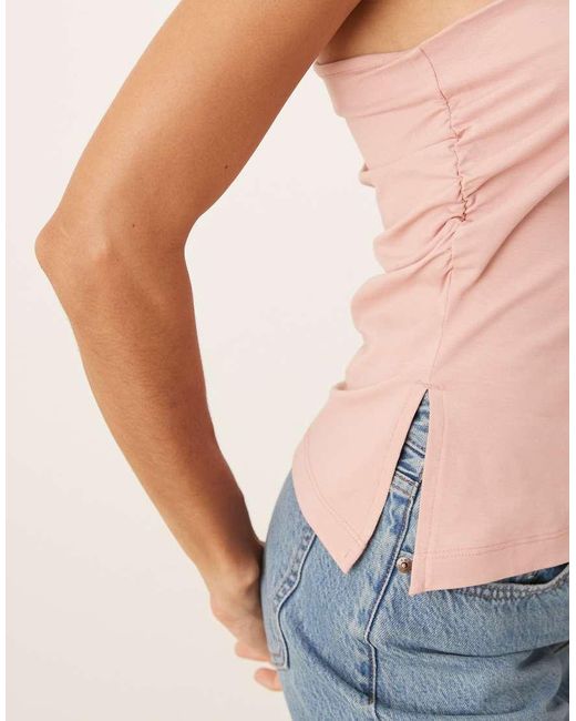 ASOS Top Met Blote Schouder En Gerimpelde Taille in het Pink