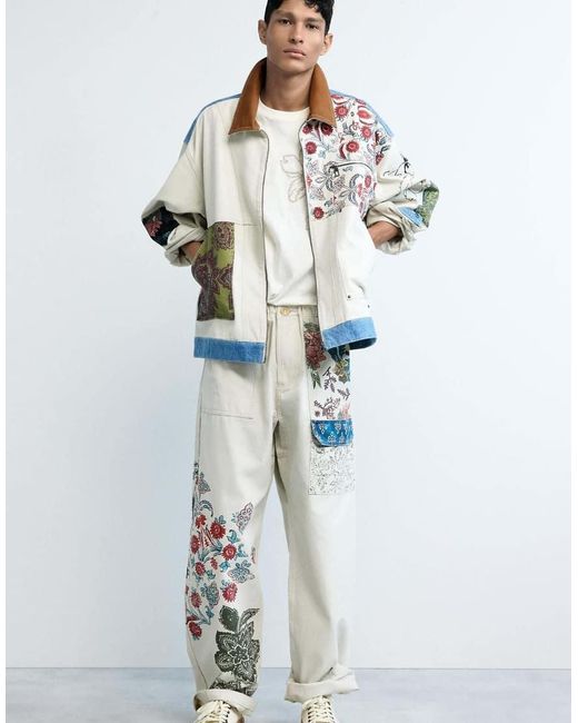Abrigo Con Diseño De Patchwork Desigual de hombre de color White