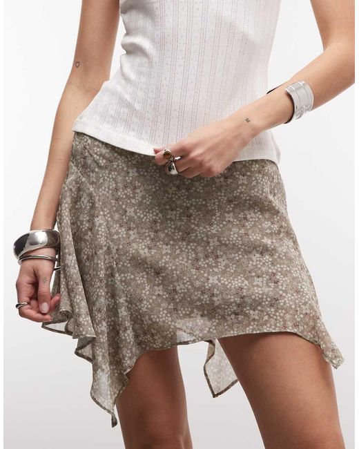 Monki Natural Asymmetric Chiffon Mini Skirt
