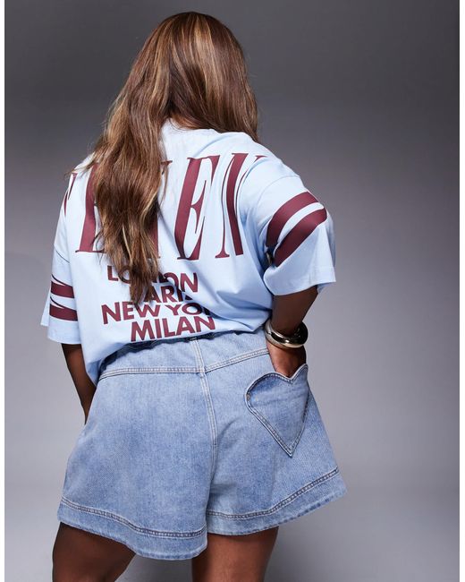 ASOS Blue Curve – ausgestellte shorts mit kordelzug, herzförmiger tasche und heller waschung