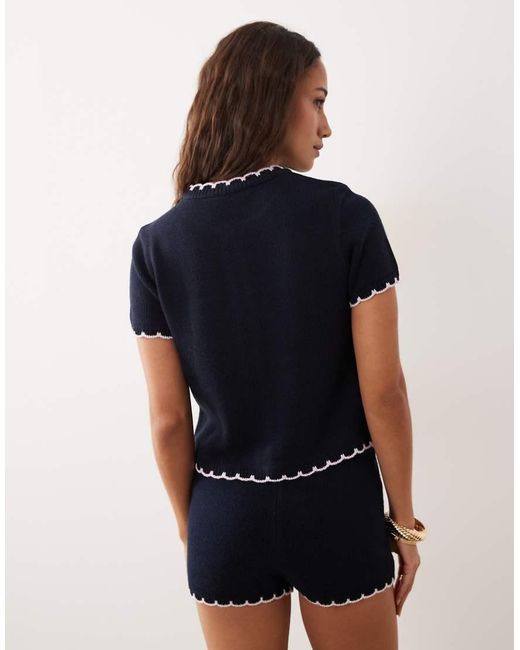 Miss Selfridge Blue Short Sleeve Blanket Stitch Cardigan