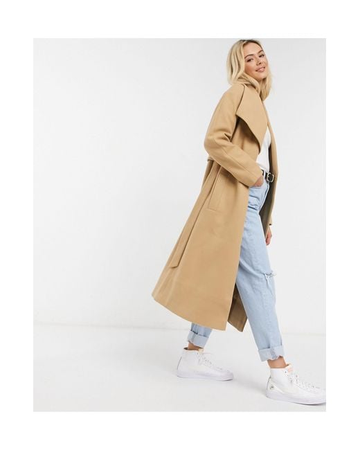 ASOS Synthetik – Langer, ausgestellter Mantel mit Gürtel in Natur - Sparen  Sie 25% - Lyst