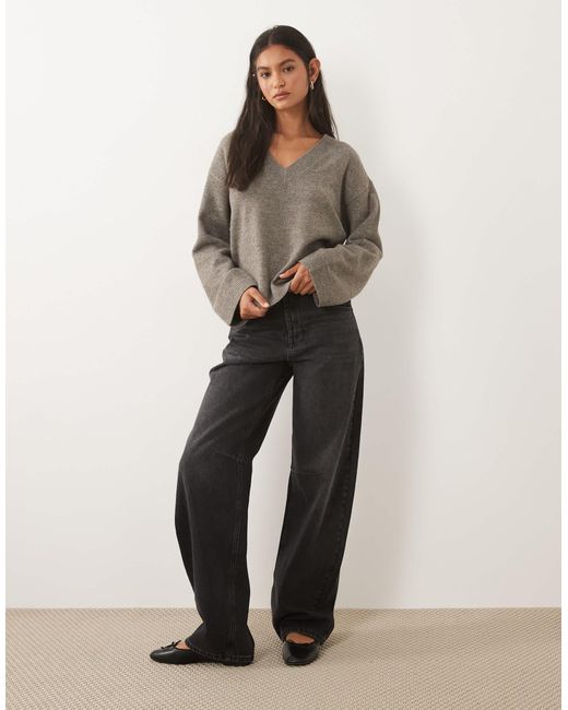 Vila Brown Oversize-strickpullover mit v-ausschnitt