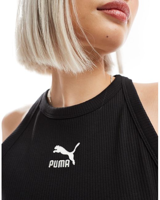 PUMA Black – classics – schmal geschnittenes, geripptes trägertop