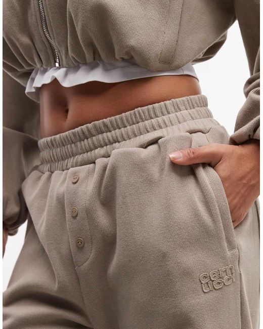 CERNUCCI Natural Ottoman Button Pull-on Wide Leg Rib Trackies