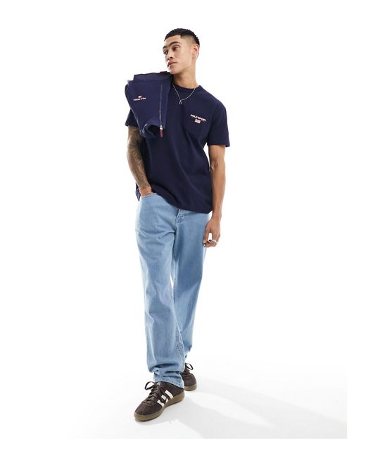 Polo Ralph Lauren Blue Sport Capsule Crest Logo T-shirt Classic Oversized Fit for men