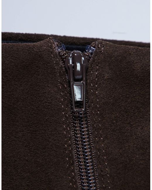 TOPSHOP Brown Peri Real Suede Flat Square Toe Boot