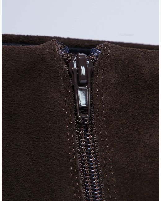 TOPSHOP Brown Peri Real Suede Flat Square Toe Boot