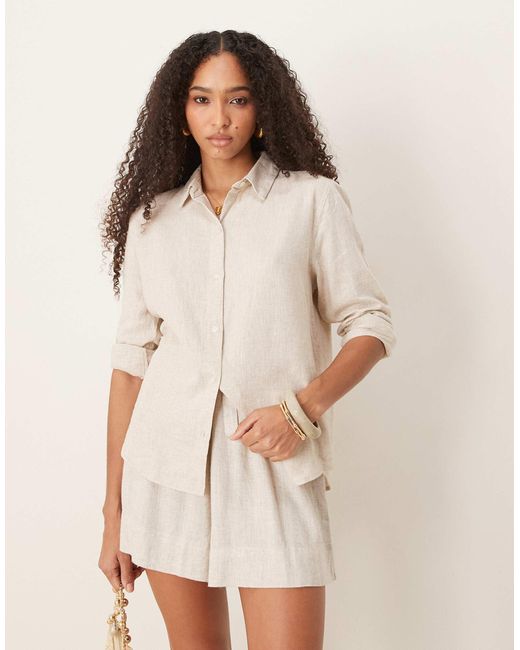 Abercrombie & Fitch Natural – langärmliges relaxed-fit-leinenhemd