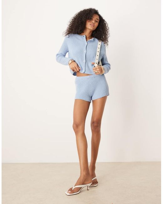 ASOS Blue Mid Rise Rib Knitted Micro Short Co-ord