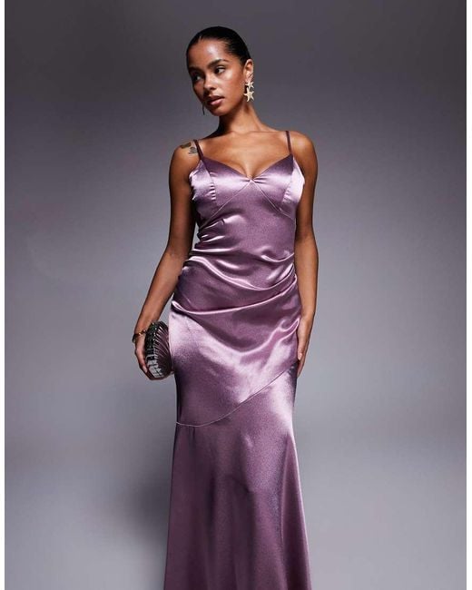 Goddiva Purple Cowl Back Satin Maxi Dress