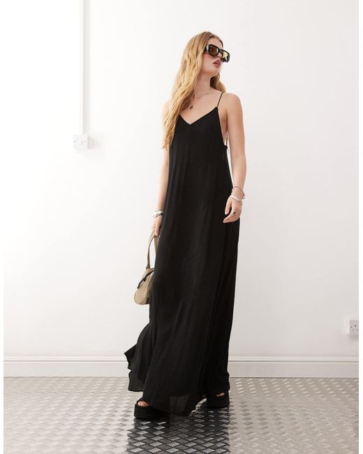 Weekday Black Cyndra Floaty Crepe Maxi Cami Dress