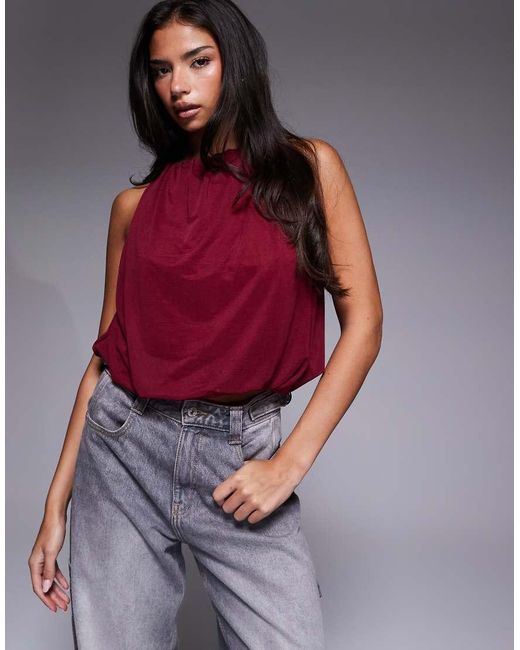 ASOS Red Halter Top With Bubble Hem