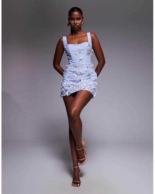 Oh Polly Blue Square Neck Mini Dress