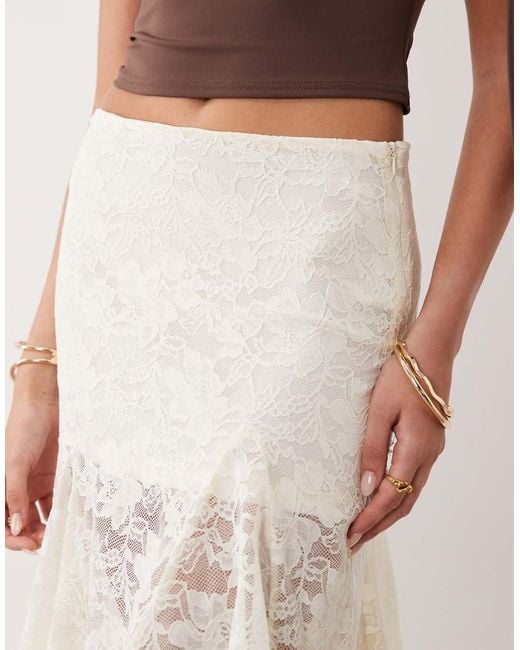 The Frolic Natural Exclusive Lace Asymmetric Hem Midi Skirt