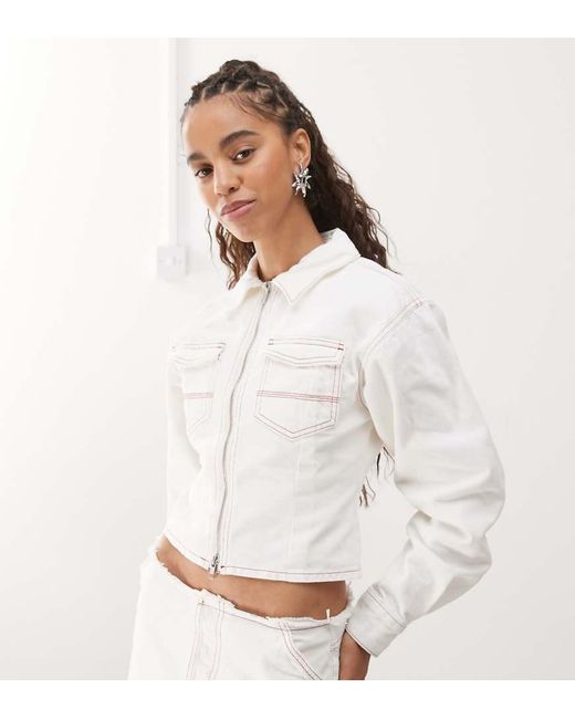 Giacca Di Jeans Aderente Écru di Collusion in White