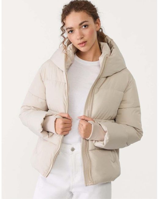 Stradivarius Natural Puffer Jacket With Hood